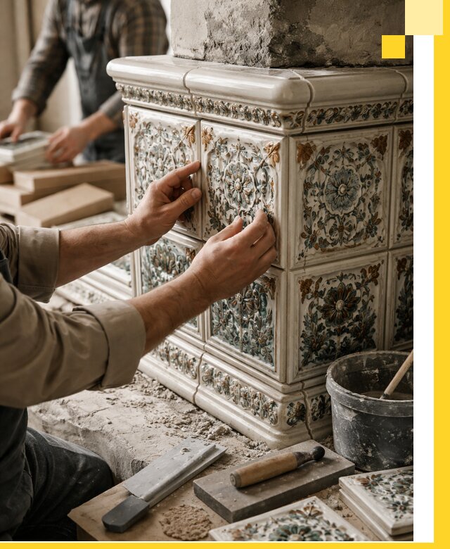 Изразцовые камины под ключ в Дивногорске: проект и монтаж