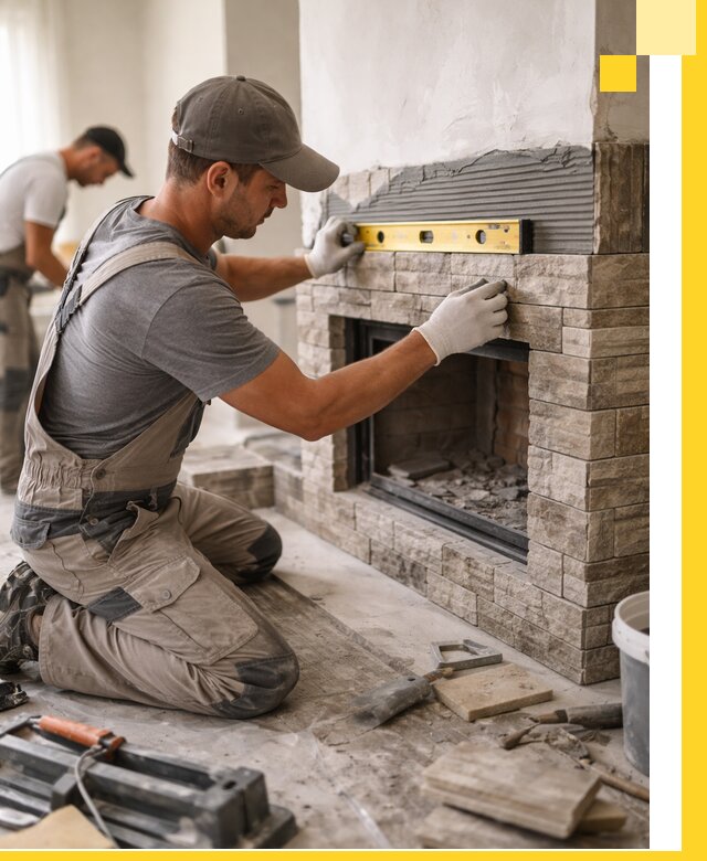 Облицовка каминов в Дивногорске, монтаж и отделка натуральным камнем