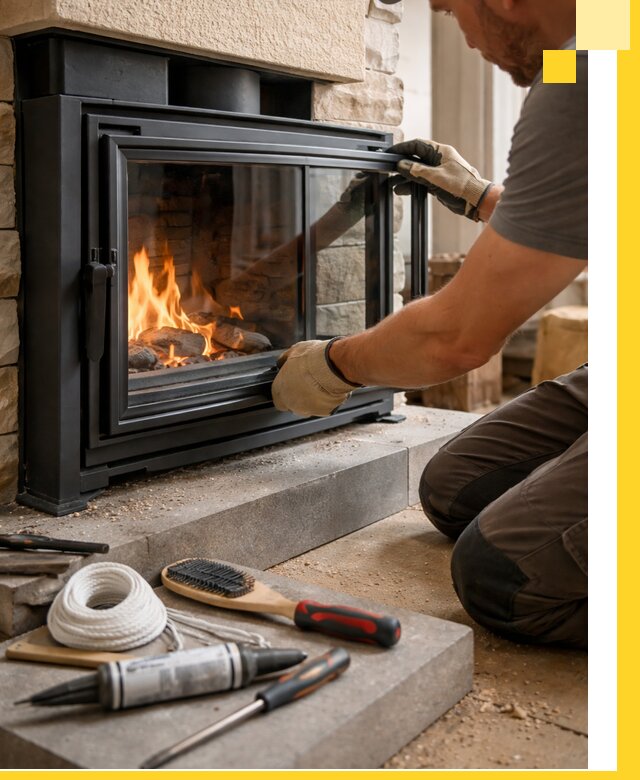 Производство, монтаж и доставка каминов со стеклом в Дивногорске