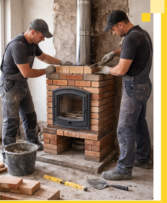 Монтаж печи камина под ключ в Дивногорске с гарантией и пусконаладкой