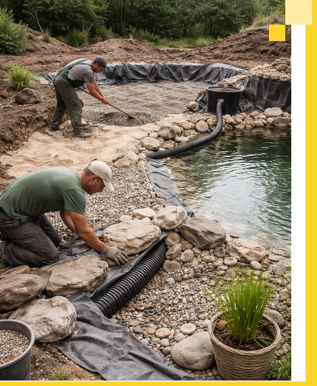 Строительство природных бассейнов и озер в Дивногорске под ключ