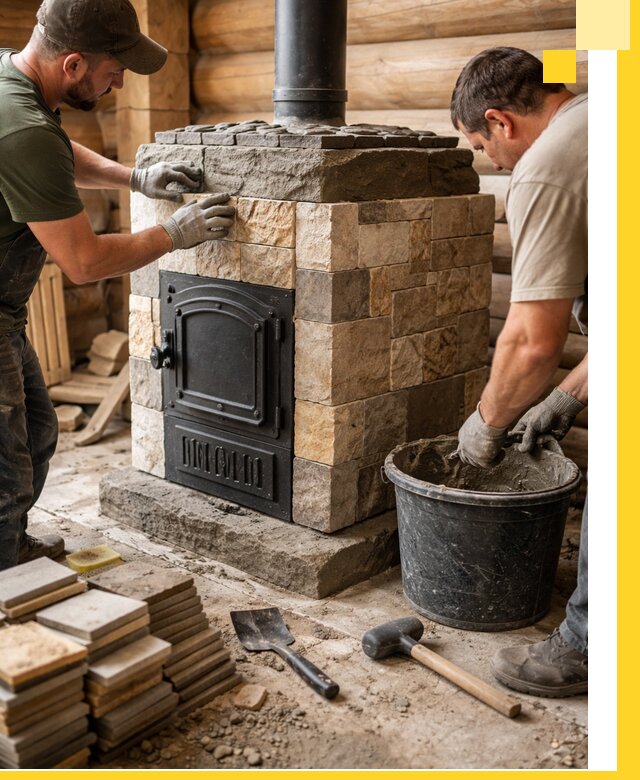 Облицовка банной печи под ключ в Дивногорске: камень и плитка