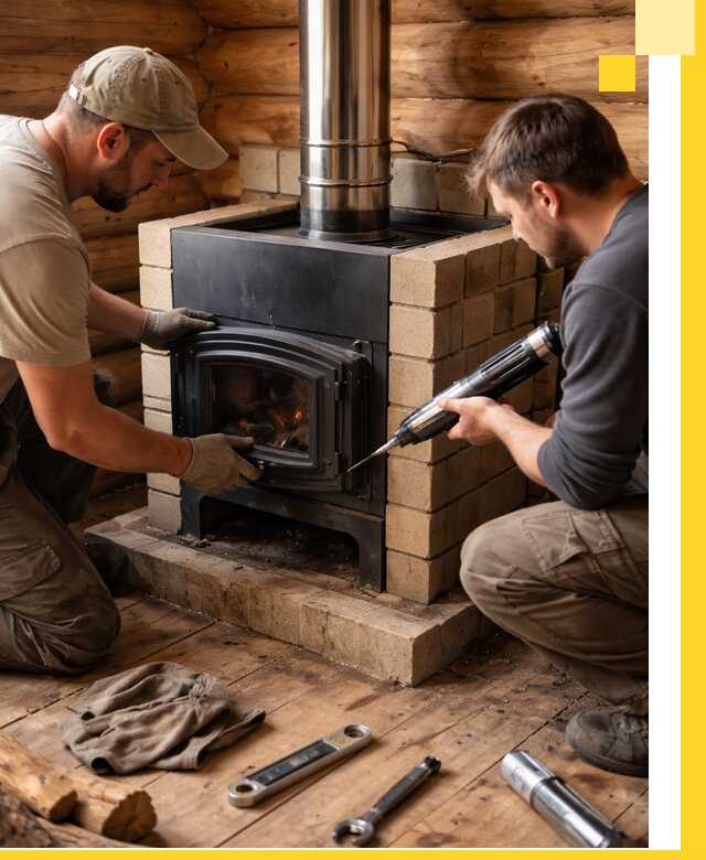 Монтаж и установка печи в бане под ключ с гарантией в Дивногорске