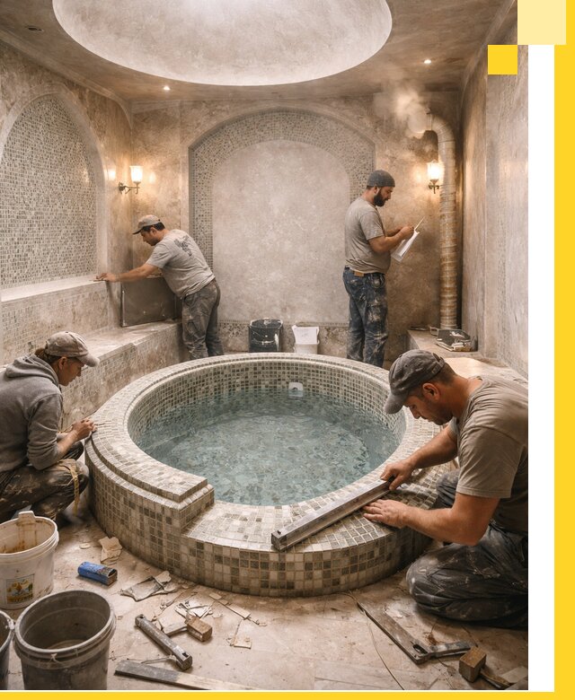 Профессиональное строительство хамама с бассейном в Дивногорске под ключ