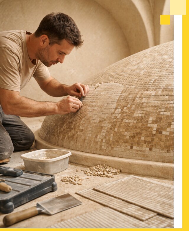 Профессиональная укладка мозаики для хамама под ключ в Дивногорске