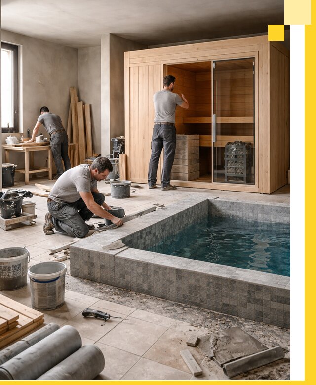 SPA зоны под ключ с бассейном сауной и печью в Дивногорске